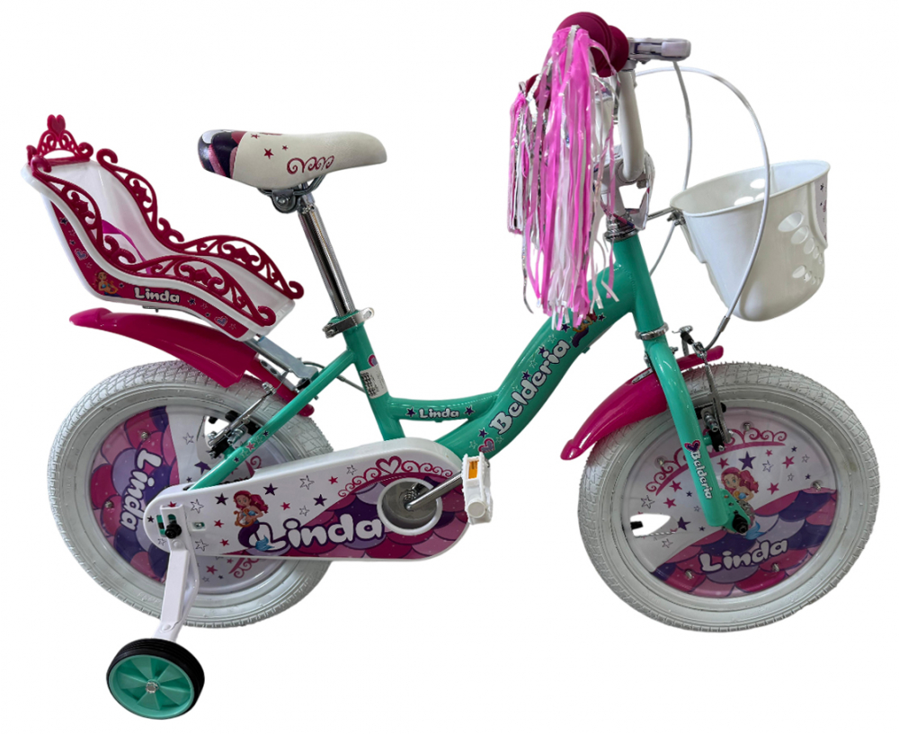 Bicicleta copii Belderia Linda, culoare turcoaz, roata 16  , cadru din otel