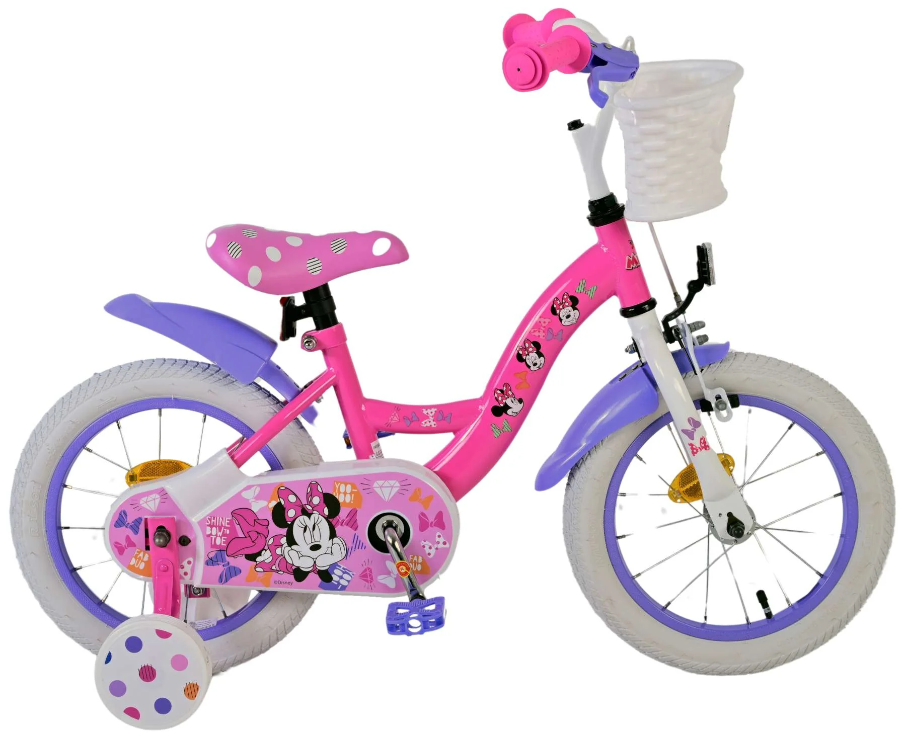Bicicleta copii Disney Minnie Cutest Ever 14 inch, pentru fete, culoare roz/violet, frana de mana fata si butuc spate [2]