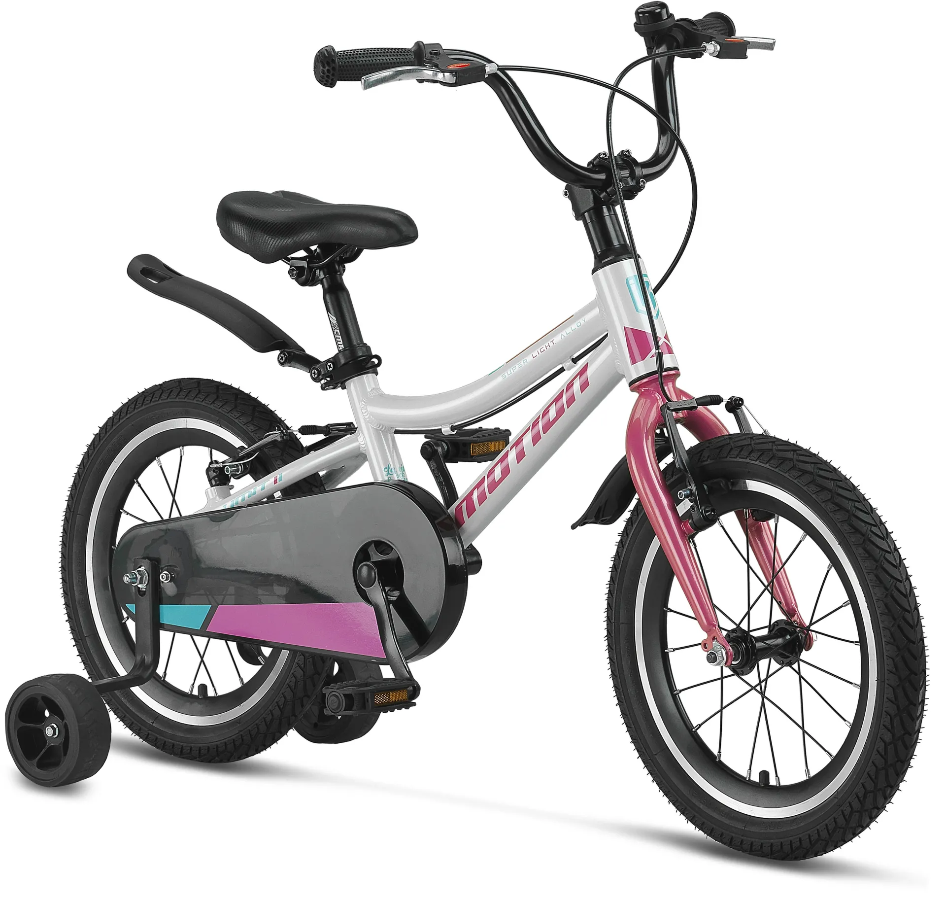 Bicicleta copii Motion Lady, culoare alb/roz, roata 16", cadru din otel [2]