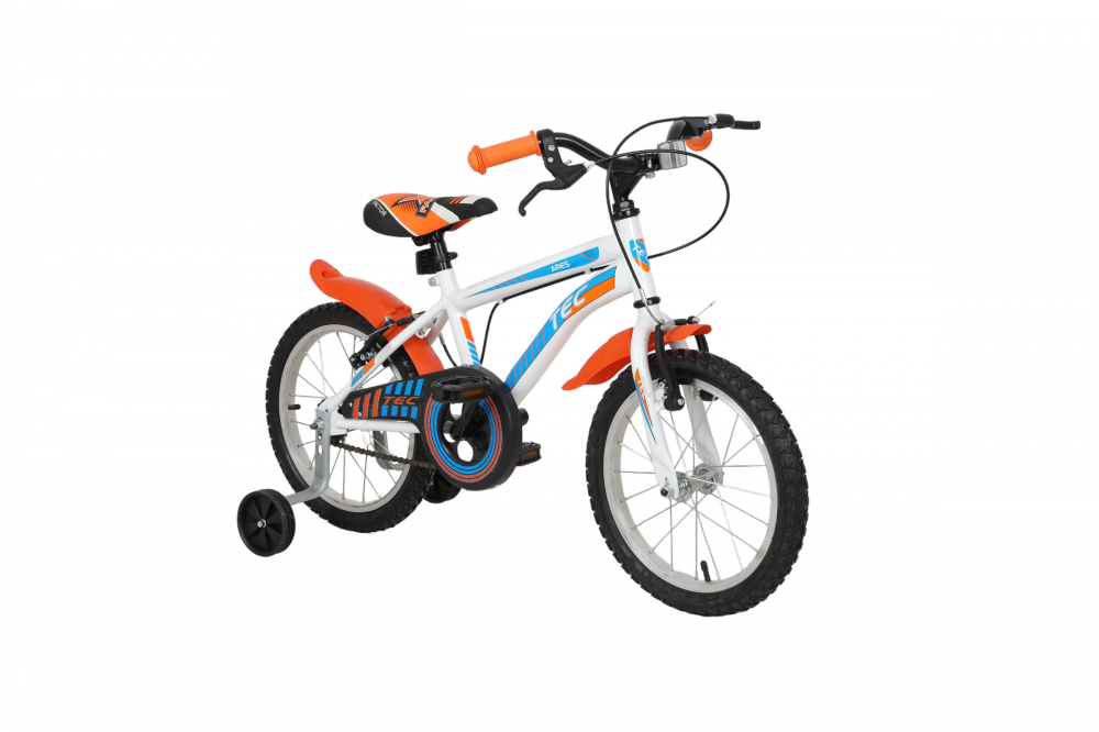 Bicicleta copii TEC Ares, culoare alb portocaliu, roata 16  , din otel