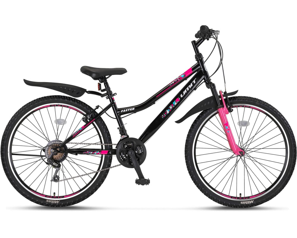 Bicicleta copii Umit Faster Lady, frana V-Brake, 21 viteze, culoare negru roz, roata 24  , cadru otel