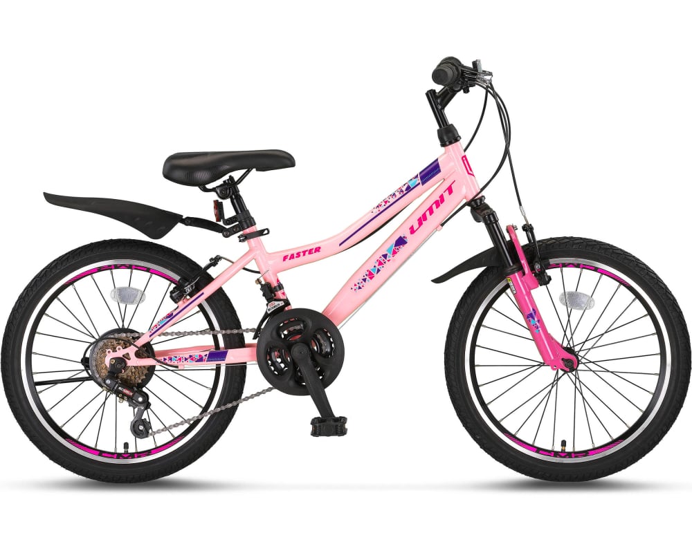 Bicicleta copii Umit Faster Lady, frana V-Brake, 21 viteze, culoare roz violet, roata 24 , cadru otel