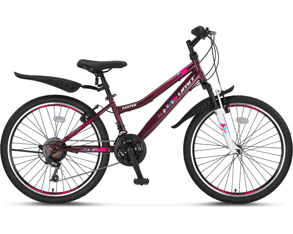 Bicicleta copii Umit Faster Lady, frana V-Brake, 21 viteze, culoare violet alb, roata 24 , cadru otel