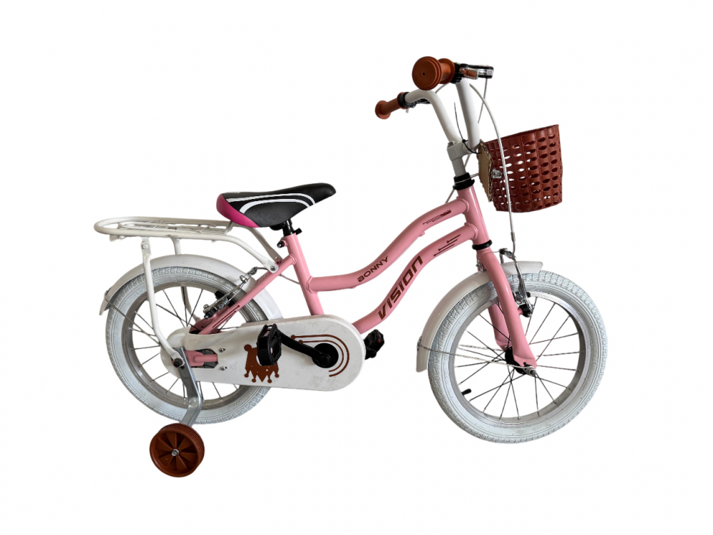Bicicleta copii Vision Bonny, culoare roz, roata 16  , cadru din otel, cu portbagaj
