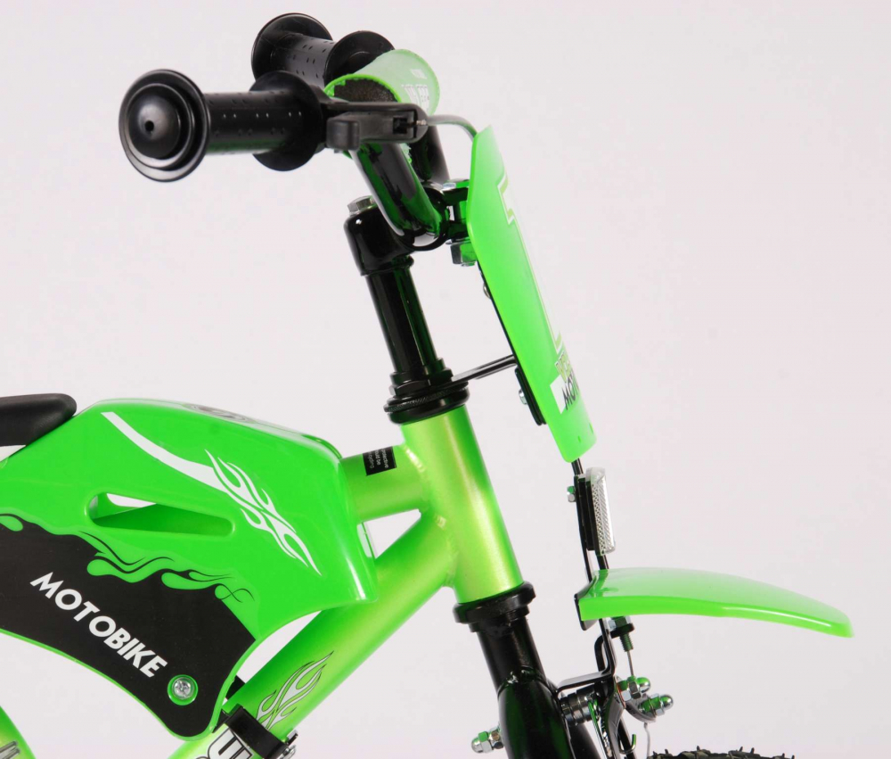 Bicicleta design MotoBike pentru baieti Volare Blade, 12 inch, culoare verde, frana de mana + contra