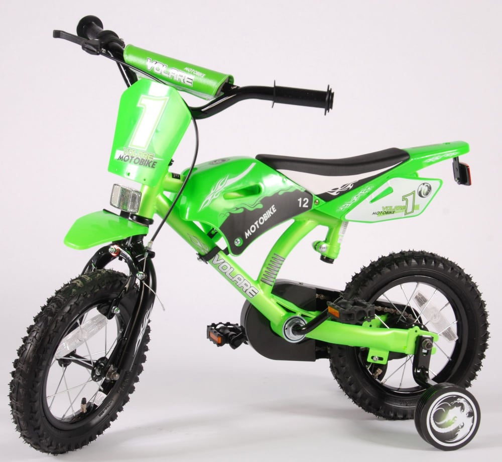 Bicicleta design MotoBike pentru baieti Volare Blade, 12 inch, culoare verde, frana de mana + contra