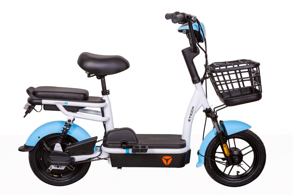 Bicicleta electrica ZTECH ZT-02, model 2022, motor 350W, 48V, 12Ah, autonomie 30km, fara permis, culoare albastru