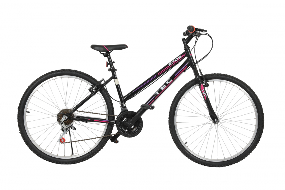 Bicicleta MTB copii TEC Eros, culoare negru roz, roata 24  , cadru din otel