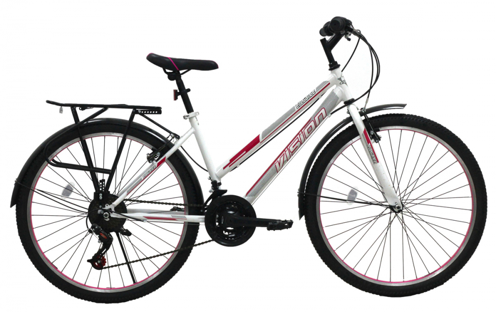 Bicicleta MTB dame Vision Elegance, culoare alb roz, roata 26  , cadru din otel