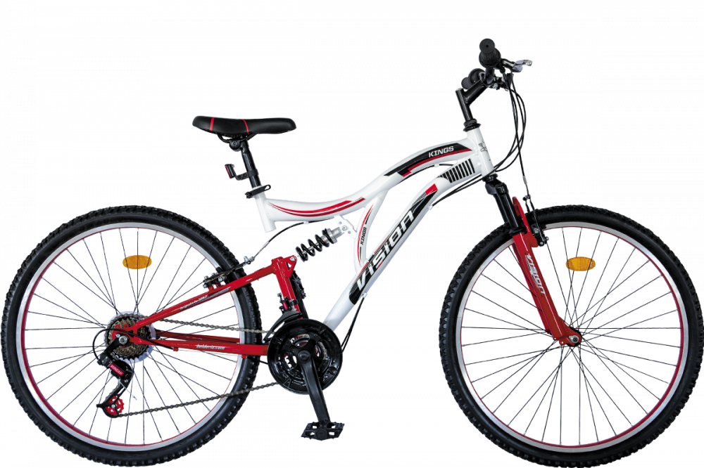 Bicicleta MTB Full Suspensie Vision Kings Culoare alb rosu Roata 26 Otel