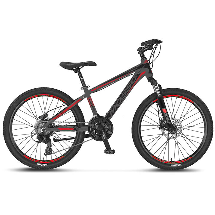 Bicicleta MTB Mosso Wildfire M Hidraulic, roata 24 , cadru 13 , culoare negru rosu, cadru din aluminiu