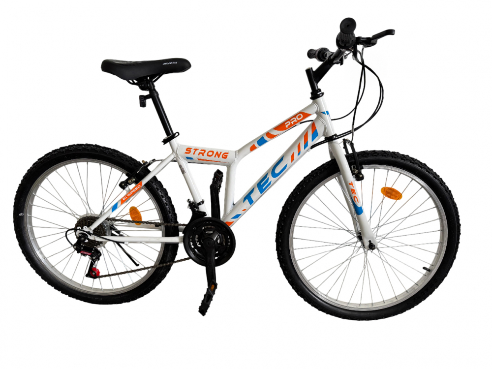 Bicicleta MTB Tec Strong, culoare alb portocaliu albastru, roata 24  , cadru din otel