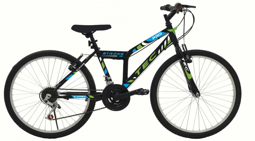 Bicicleta MTB Tec Strong, culoare negru verde, roata 24  , cadru din otel