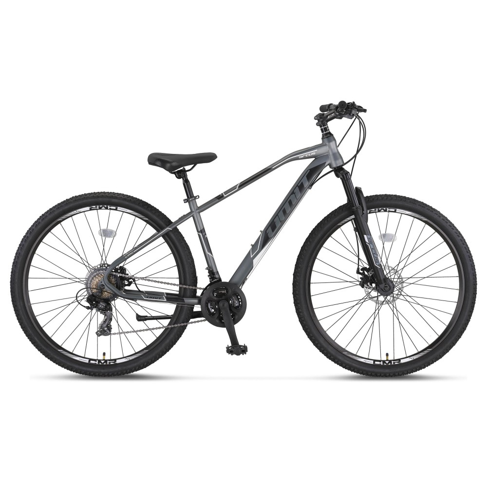 Bicicleta MTB Umit Arcus M-MSD, culoare gri alb, roata 29  , cadru otel, frana disc, 21 viteze