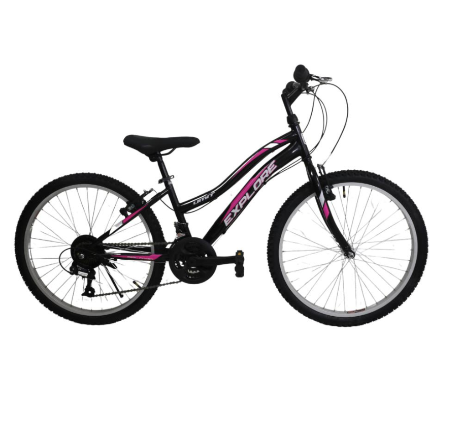 Bicicleta MTB UMIT Explorer Lady, culoare negru roz, roata 24  , cadru din otel