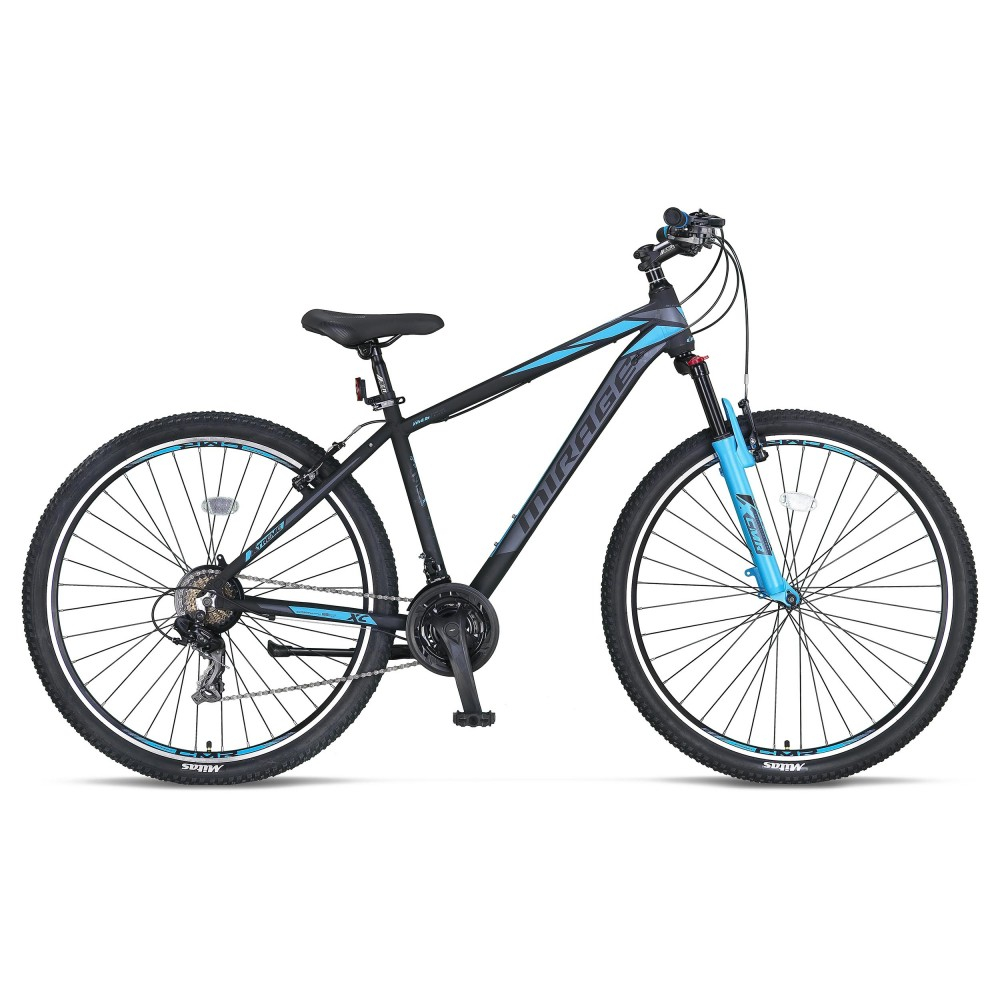 Bicicleta MTB Umit Mirage, 21 viteze, culoare negru albastru, roata 29  , cadru din aluminiu 18  , V-brake