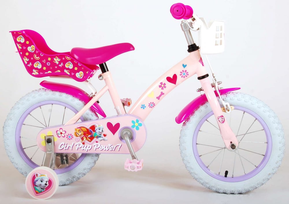 Bicicleta Paw Patrol fete, 14 inch, culoare Roz, frana de mana + contra