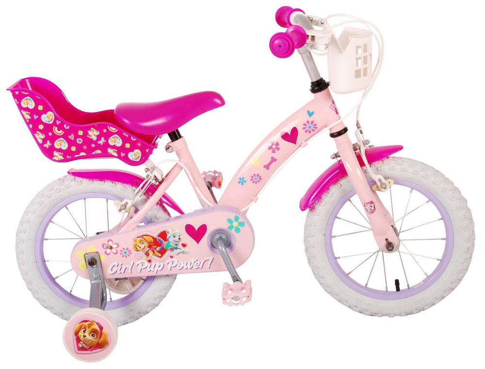 Bicicleta Paw Patrol fete, 14 inch, culoare Roz, frana de mana fata si spate