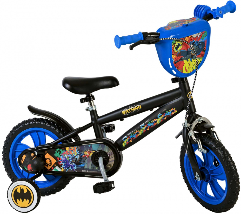 Bicicleta pentru baieti Disney Batman, 12 inch, culoare negru albastru, frana de mana fata si contra