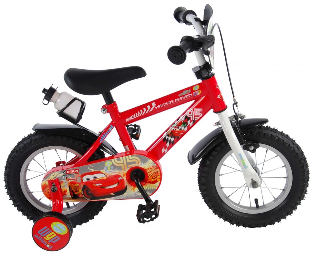 Bicicleta pentru baieti Disney Cars, 12 inch, culoare rosu, frana de mana + contra