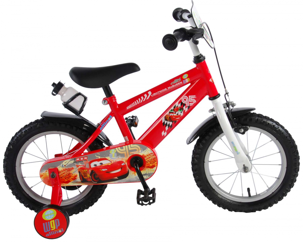 Bicicleta pentru baieti Disney Cars, 14 inch, culoare rosu, frana de mana + contra