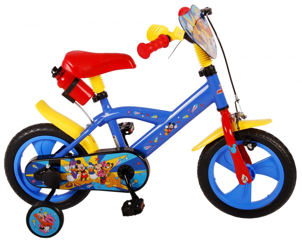 Bicicleta pentru baieti Disney Mickey, 12 inch, culoare rosu albastru, frana de mana fata