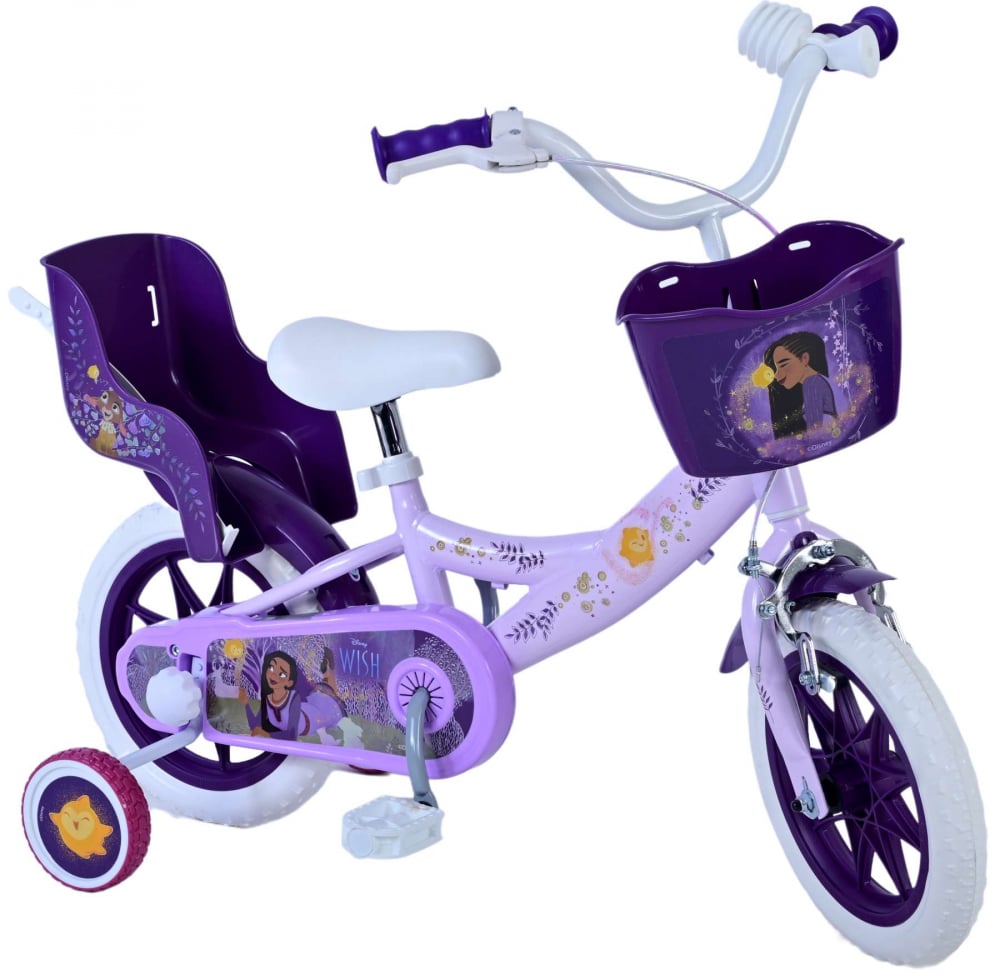 Bicicleta pentru baieti Disney Wish Kinderfiets, 12 inch, culoare violet mov, frana de mana fata si contra