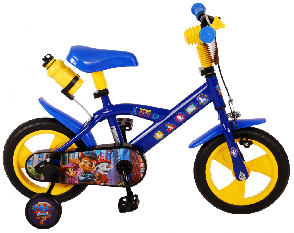 Bicicleta pentru baieti Paw Patrol, 12 inch, culoare albastru galben, frana de mana fata si contra spate