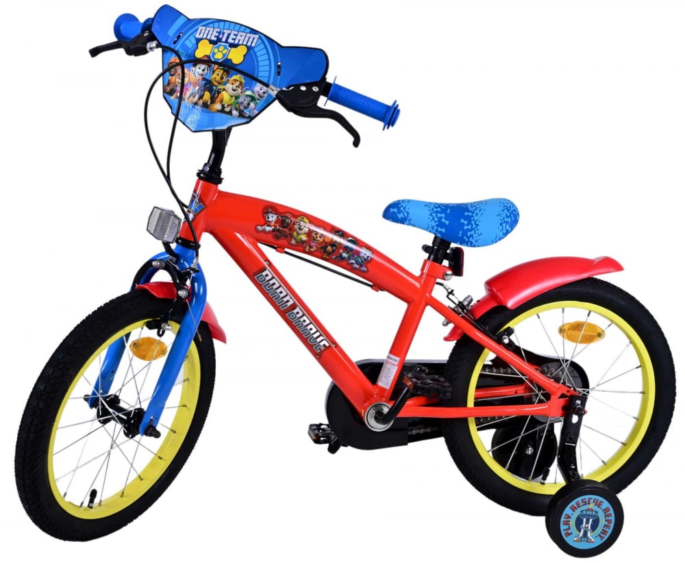 Bicicleta pentru baieti Paw Patrol, 16 inch, culoare rosu albastru, frana de mana fata si spate