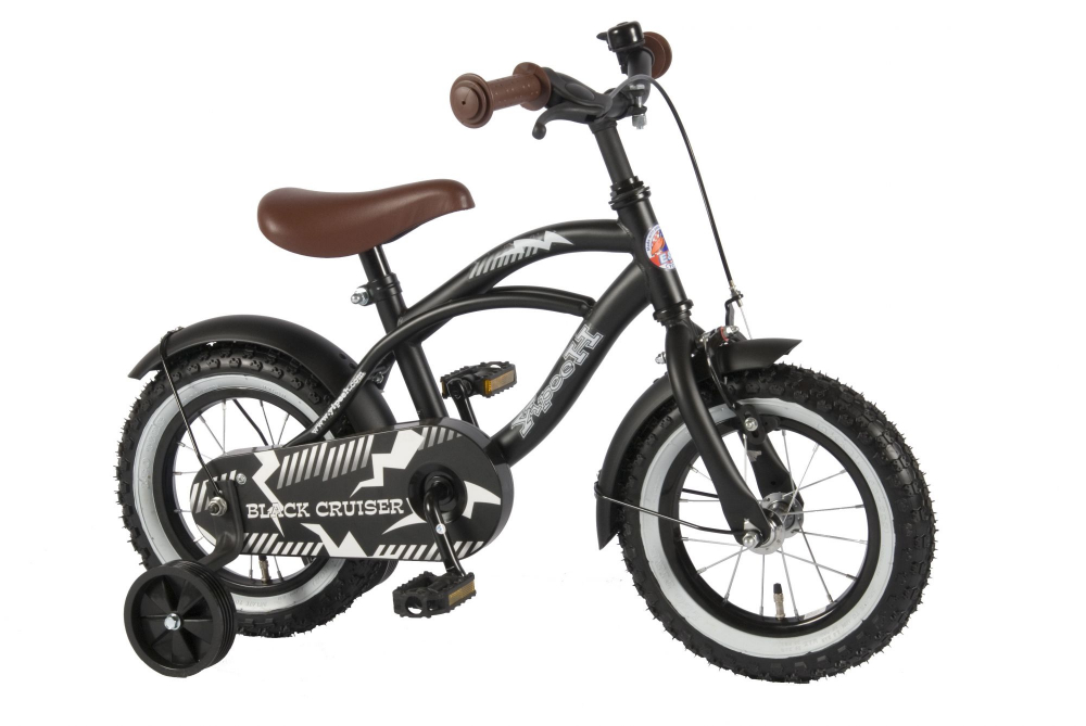 Bicicleta pentru baieti Volare Black Cruiser, 12 inch, culoare negru mat, frana de mana + contra