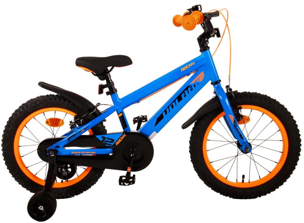 Bicicleta pentru baieti Volare Rocky, 16 inch, culoare albastru portocaliu, frana de mana fata si spate