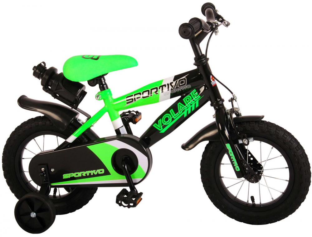 Bicicleta pentru baieti Volare Sportivo, 12 inch, culoare verde neon negru, frana de mana + contra