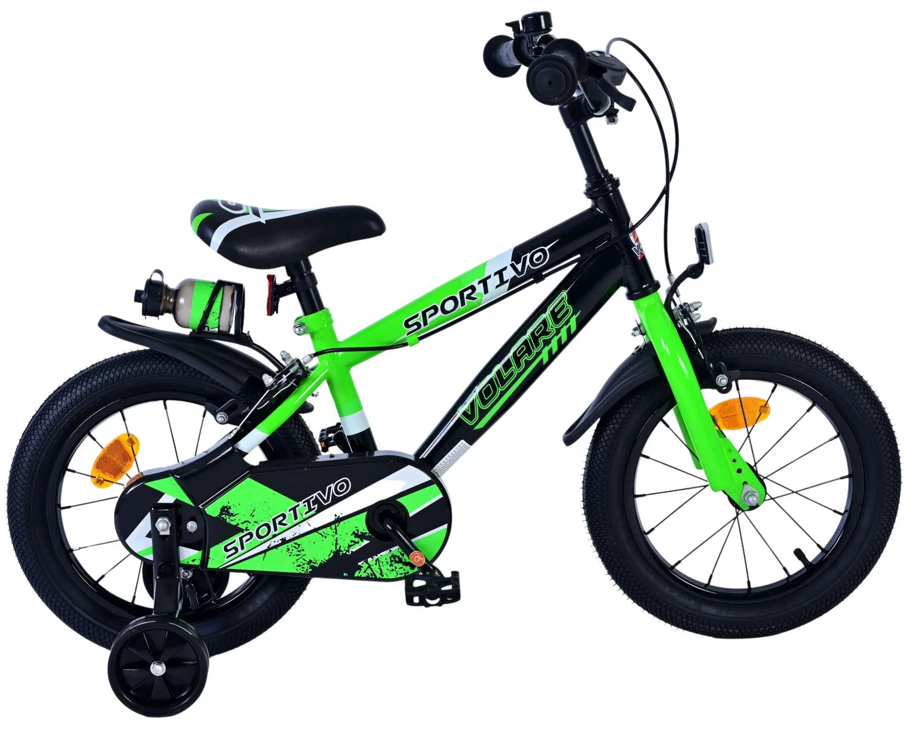 Bicicleta pentru baieti Volare Sportivo, 16 inch, culoare Negru Verde, frana de mana fata - spate