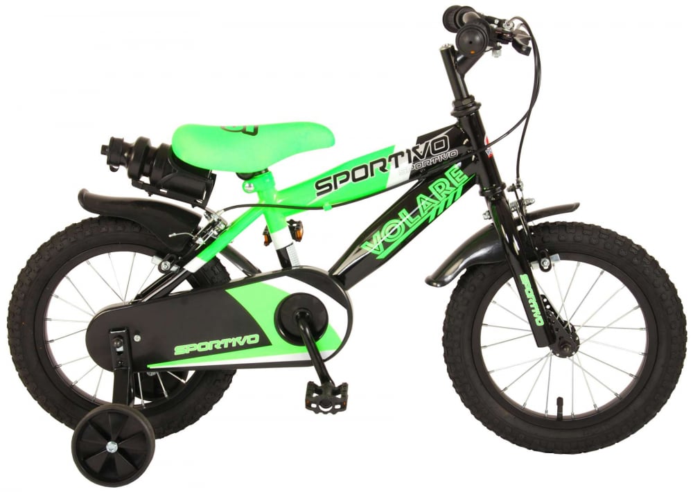 Bicicleta pentru baieti Volare Sportivo, 14 inch, culoare Negru Verde neon, frana de mana fata - spate