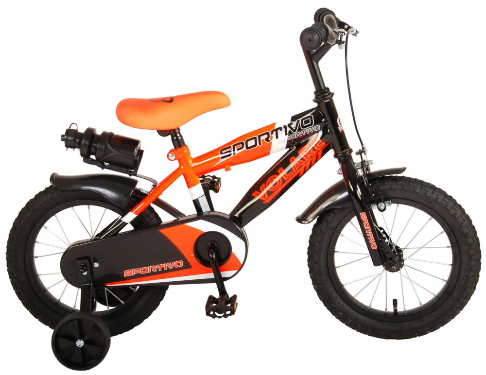 Bicicleta pentru baieti Volare Sportivo, 14 inch, culoare Portocaliu neon   Negru, frana de mana + contra