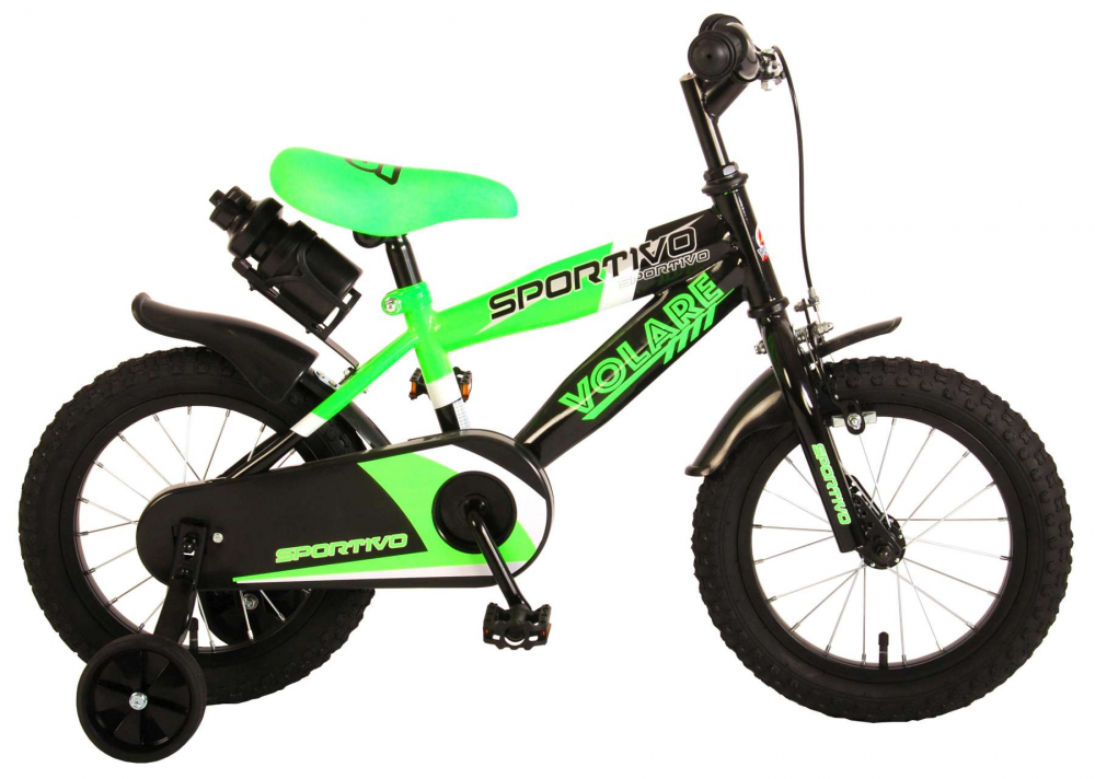 Bicicleta pentru baieti Volare Sportivo, 14 inch, culoare Verde neon Negru, frana de mana + contra