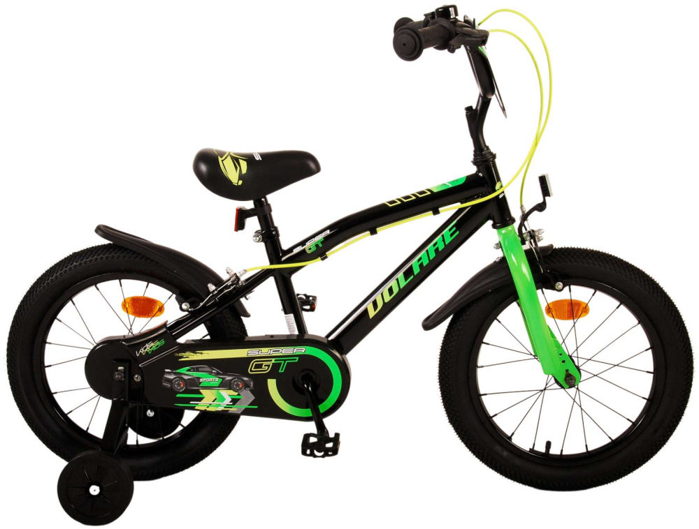 Bicicleta pentru baieti Volare Super GT, 16 inch, culoare negru verde, frana de mana fata si spate