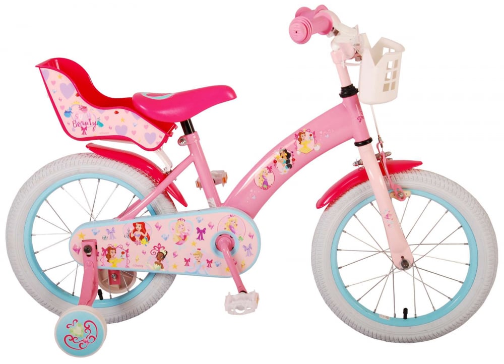 Bicicleta pentru copii Disney Princess, 16 inch, culoare roz, frana de mana fata si contra