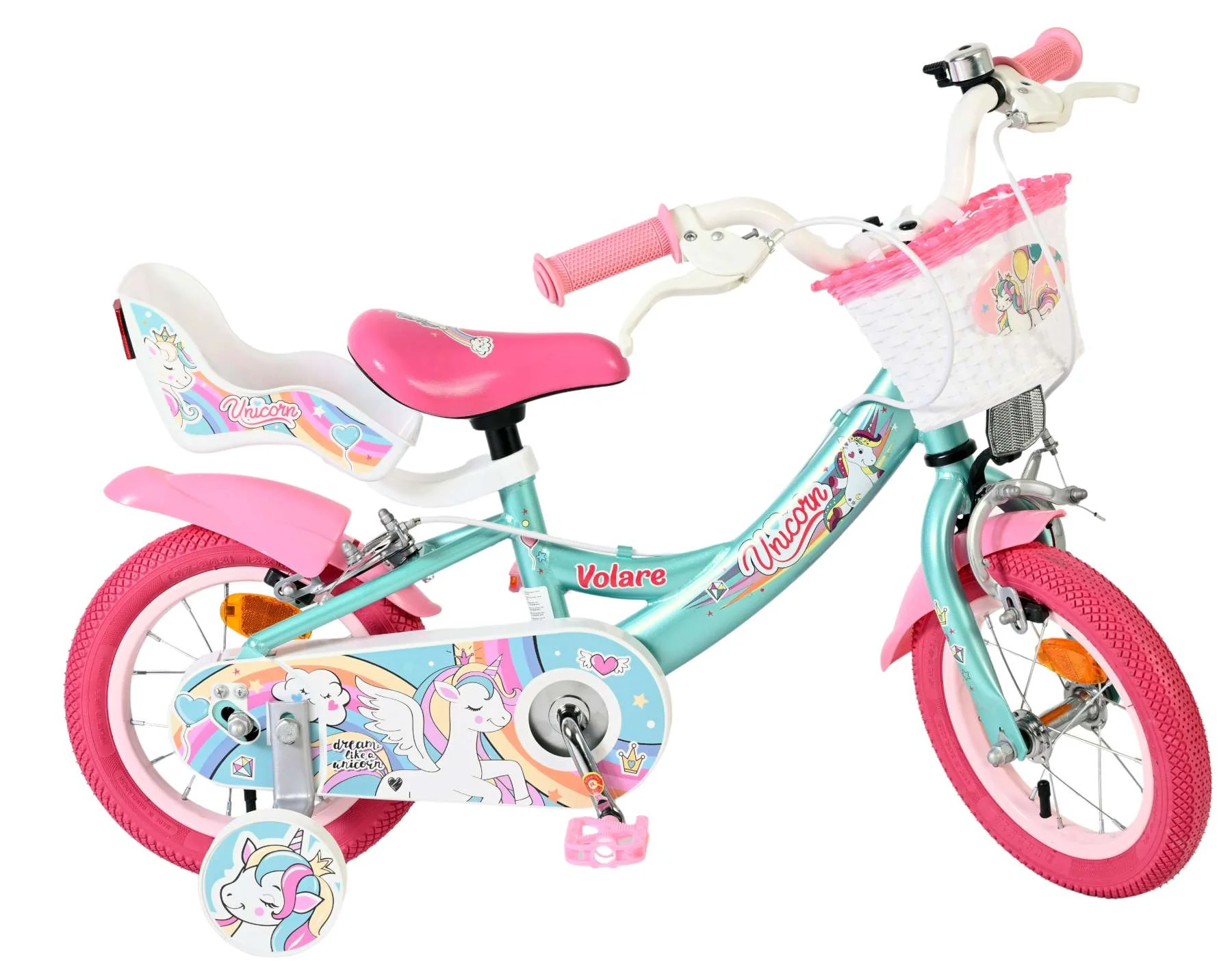 Bicicleta pentru copii Volare Unicorn - Fete - 12 inch - Verde - Frâne cu două mâini [10]