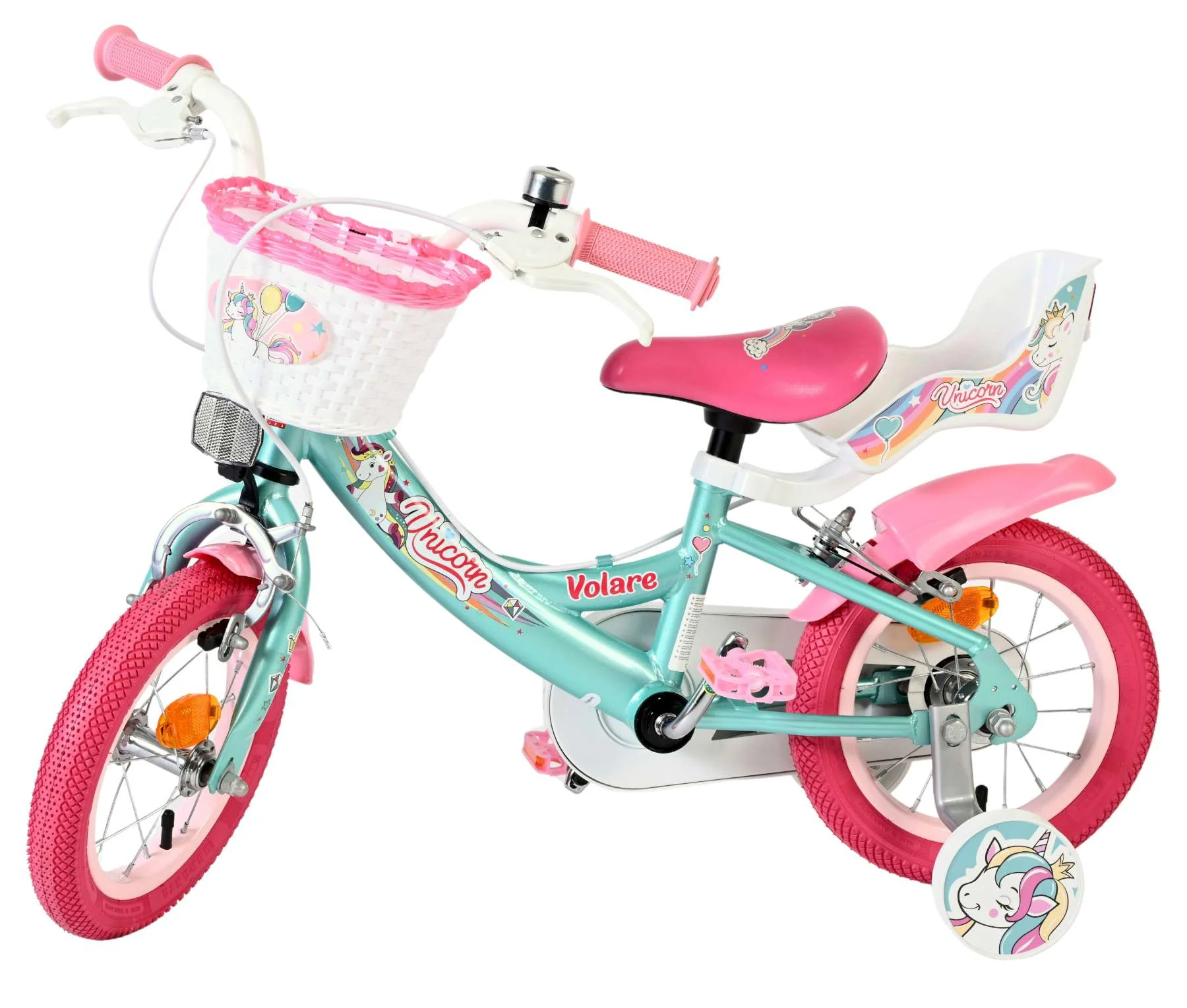 Bicicleta pentru copii Volare Unicorn - Fete - 12 inch - Verde - Frâne cu două mâini [8]