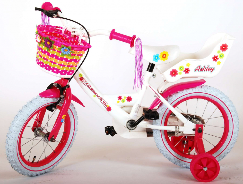 Bicicleta pentru fete Ashley, 14 inch, culoare alb/roz, frana de mana + contra [13]
