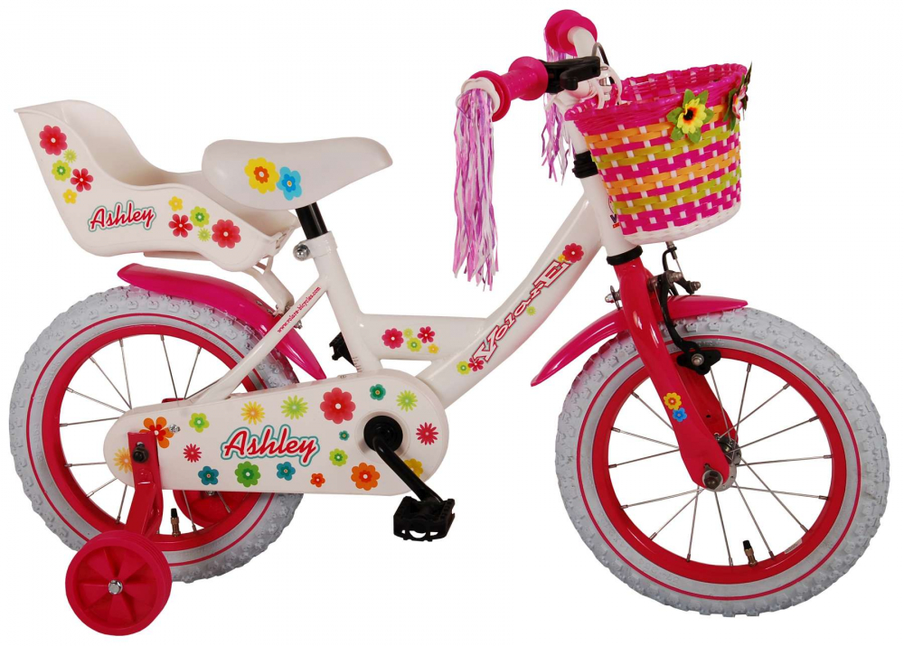 Bicicleta pentru fete Ashley, 14 inch, culoare alb/roz, frana de mana + contra [2]