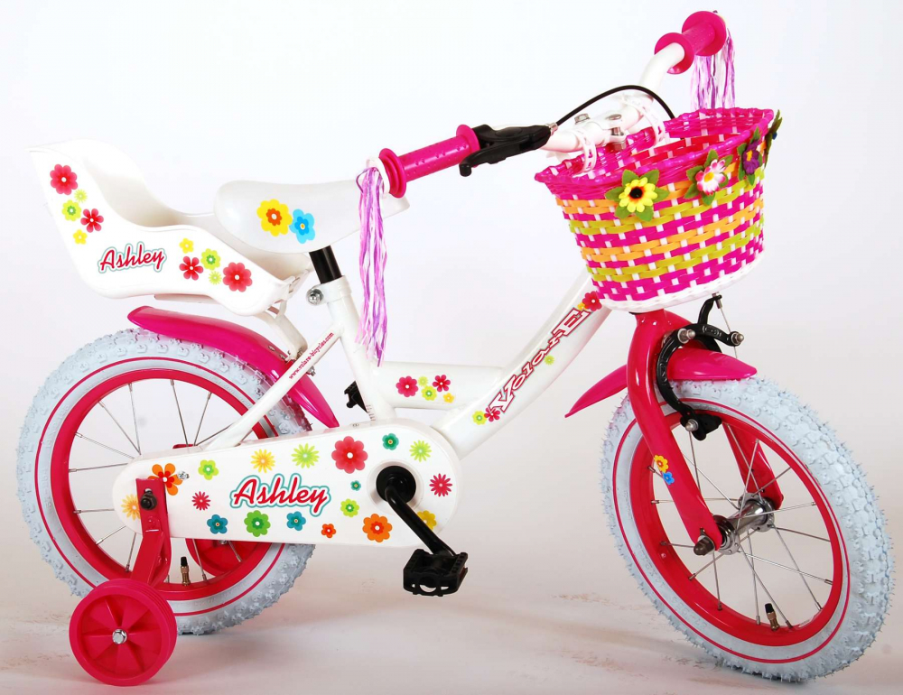 Bicicleta pentru fete Ashley, 14 inch, culoare alb/roz, frana de mana + contra [3]