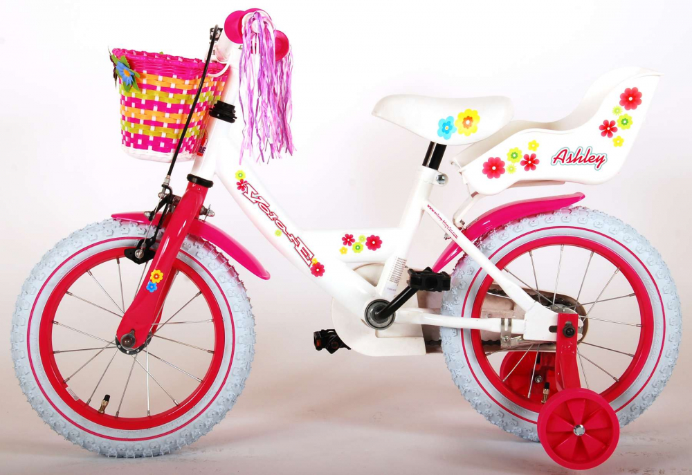 Bicicleta pentru fete Ashley, 14 inch, culoare alb/roz, frana de mana + contra [12]