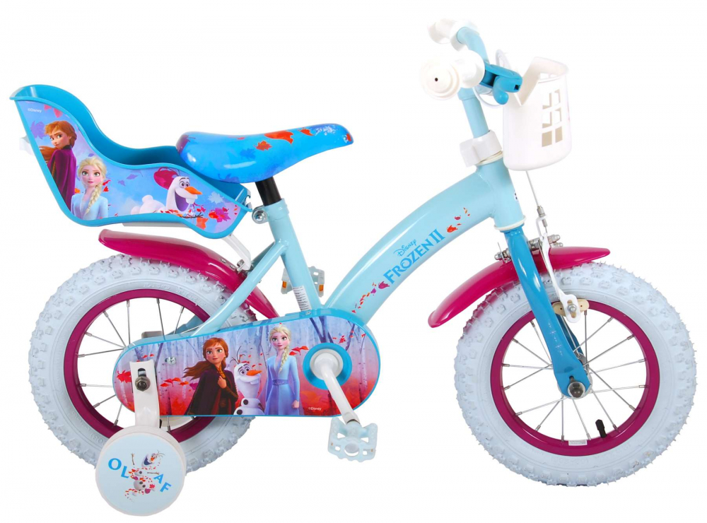 Bicicleta pentru fete Disney Frozen 2, 12 inch, culoare albastru roz, frana de mana fata si contra spate