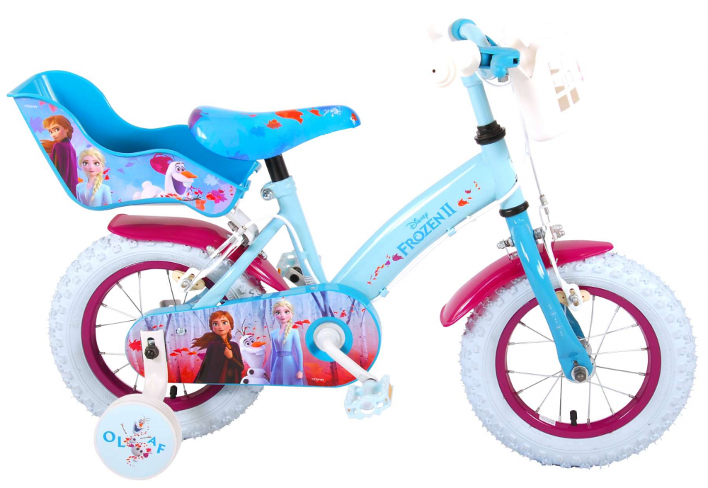 Bicicleta pentru fete Disney Frozen 2, 12 inch, culoare albastru roz, frana de mana fata - spate