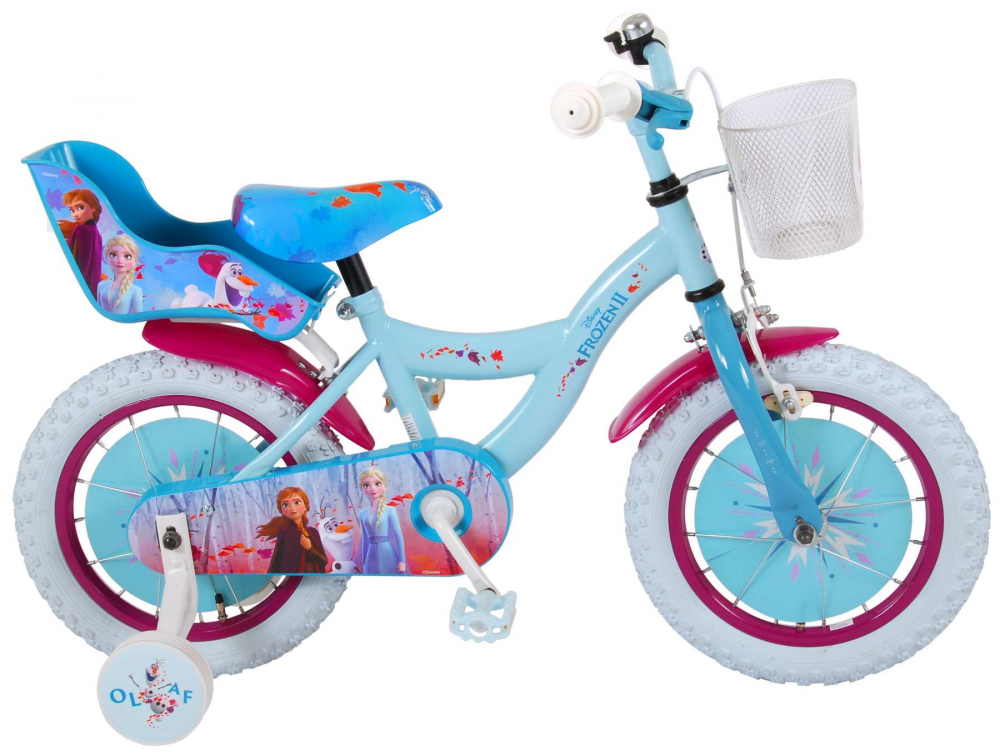 Bicicleta pentru fete, Disney Frozen 2, 14 inch, culoare albastru roz, frana de mana + contra