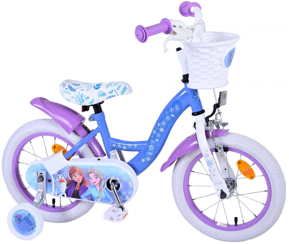 Bicicleta pentru fete Disney Frozen 2, 14 inch, culoare albastru violet, frana de mana fata si contra