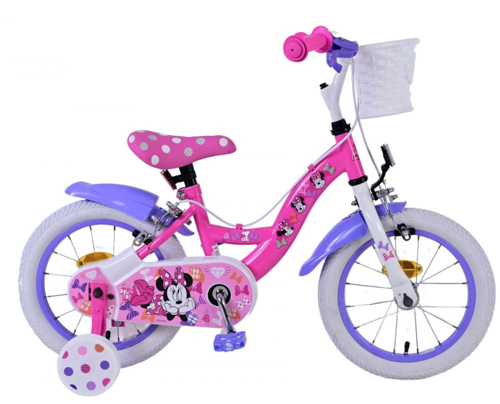 Bicicleta pentru fete Disney Minnie, 14 inch, culoare roz, frana de mana fata si spate