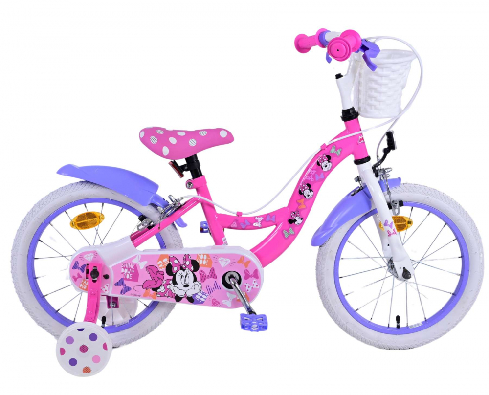 Bicicleta pentru fete Disney Minnie, 16 inch, culoare roz violet, frana de mana fata si spate